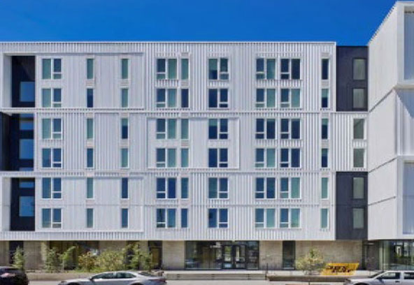 High density housing example, a five-to-six-story apartment building